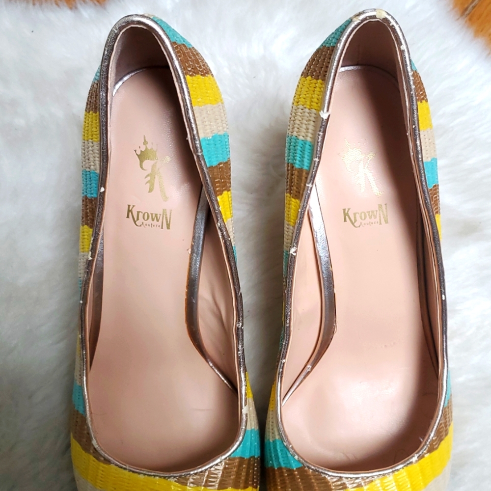 Krown Kouture Hand Crafted Shelby Pump Stripe Heels Size 8 - Picture 7 of 9